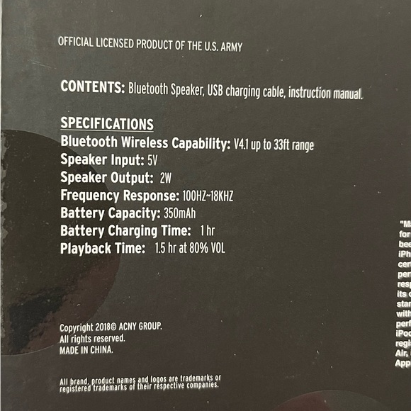 Warrior;portable wireless Bluetooth speaker;US Army, rechargeable;highsound qual - Picture 6 of 6